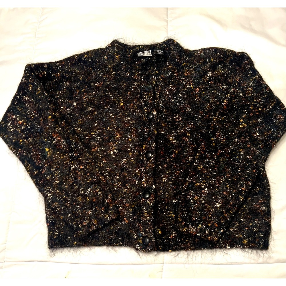 Vintage Pauli & Duffer Mohair Black Multicolor Confetti Cardigan Knit-m